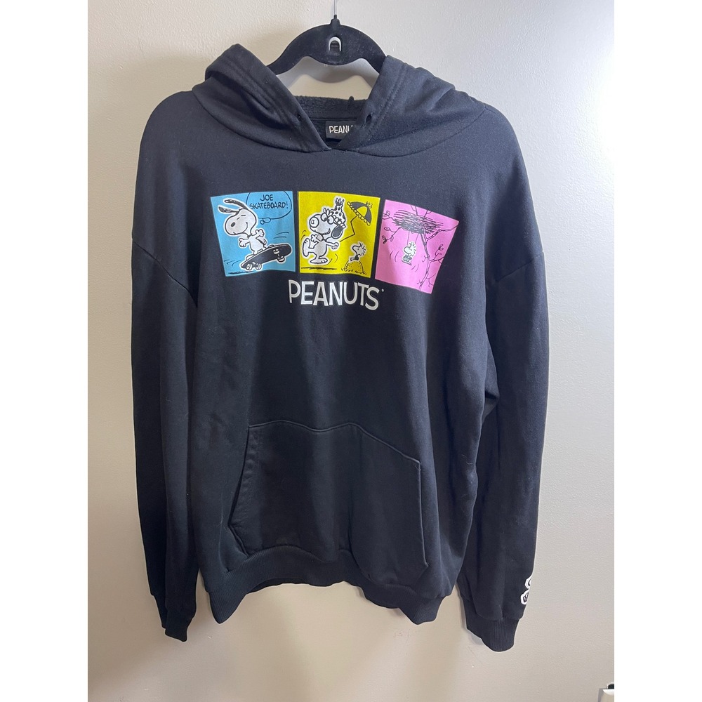 Peanuts Snoopy Joe Skateboard Graphic Hoodie Black XL Fleece Sweatshirt